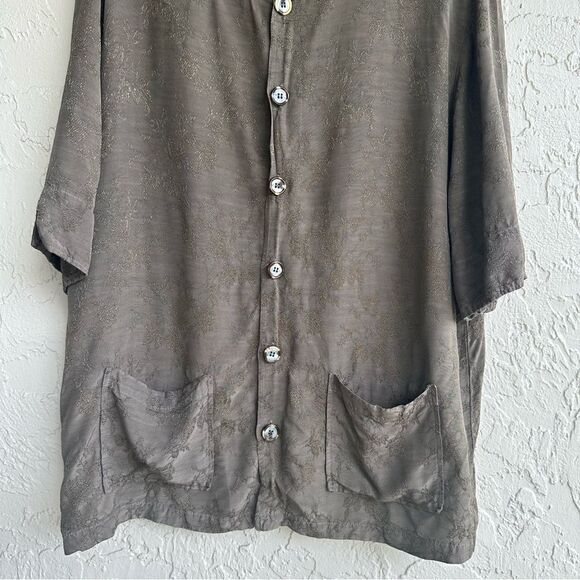 BRYN WALKER Shirt Top Womens Size Medium Embroidered Boho Pockets Lagenlook - Picture 3 of 7